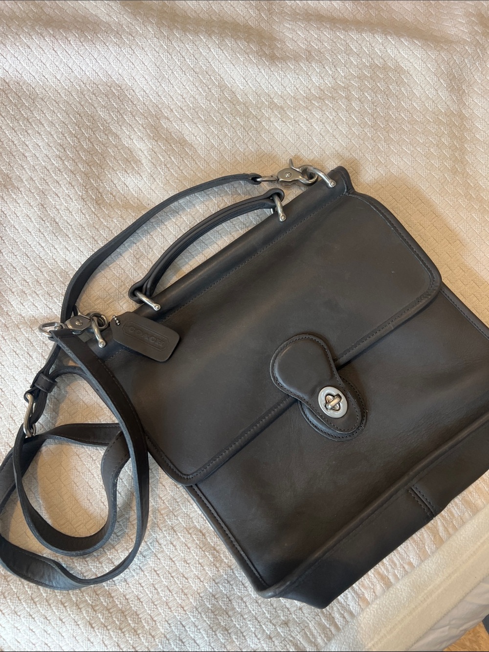 Coach Black Leather Turnlock Briefcase Satchel